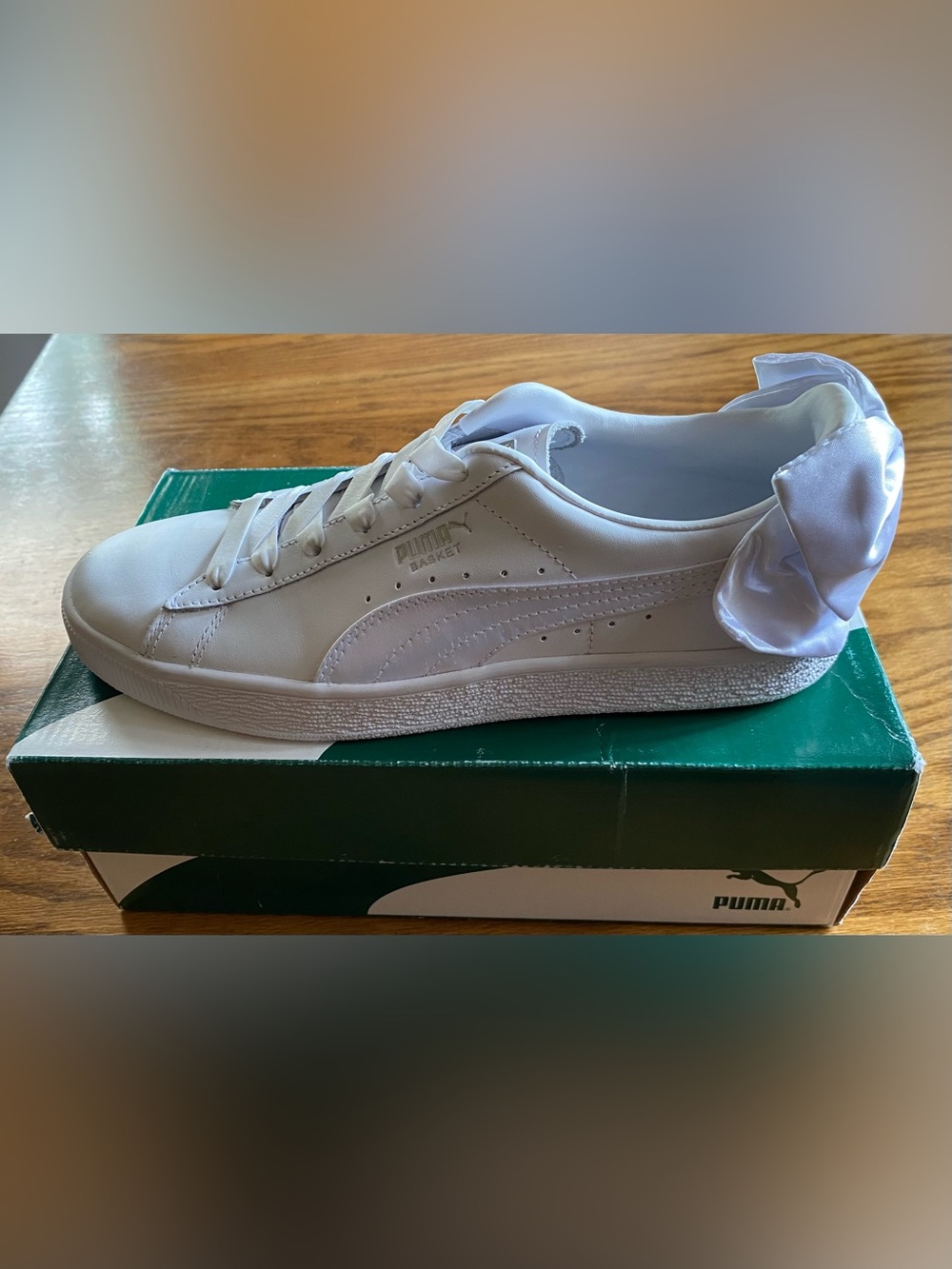 Vintage Puma Unworn Womens Basket Satin Bow Slip-On Sneakers White, size 9